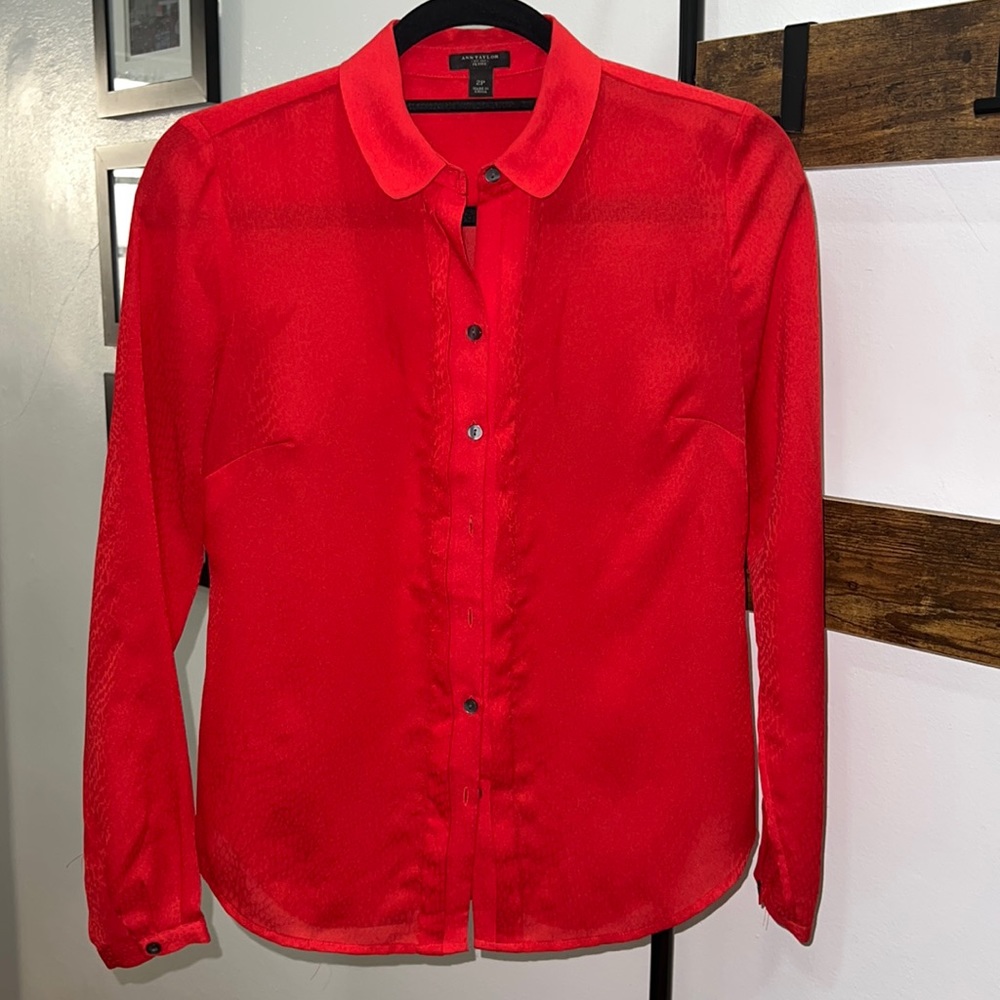 Red Ann Taylor Blouse, Size 2P